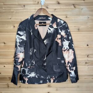 Rene Lange Jacket Womens 14 Black Pink Watercolor Blazer Silk/ Wool